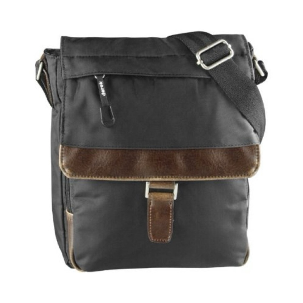 DEREK ALEXANDER Multi Compartment Nylon Leather Messenger Travel Crossbody Bag